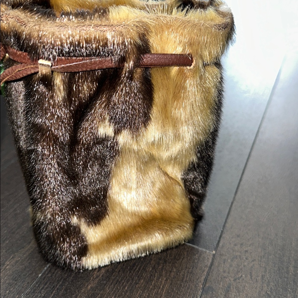 Brown and Tan Fur Drawstring Bag - Picture 8 of 8